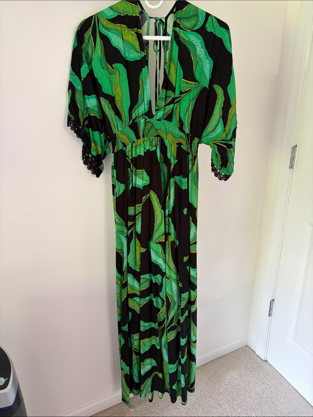 Forever 21 Black Maxi Dress with Green Leaf Print